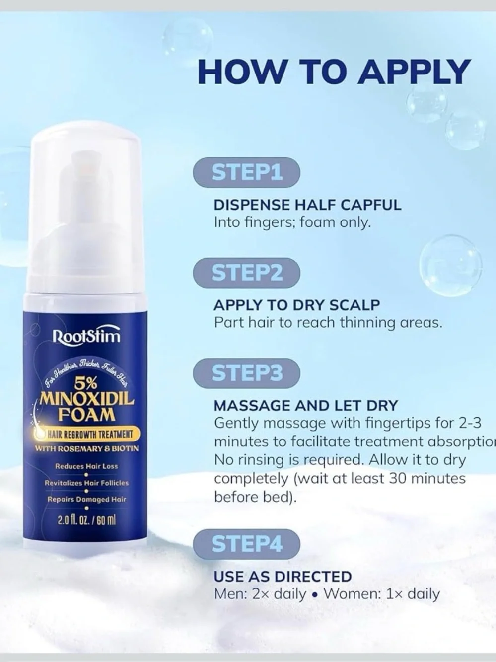 RootStim 5% Minoxidil with Rosemary Hair Regrowth Treatment 2 fl oz / 60 mL New
